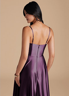 Azazie Elle Brautjungfernkleider A-Linie mit Taschen Metallischer Satin Kleid Pflaume image4