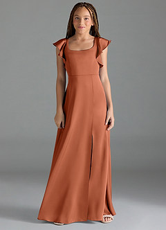 Azazie Bondi Junior Cedar Rose A-Line Side Slit Stretch Satin Dress image1