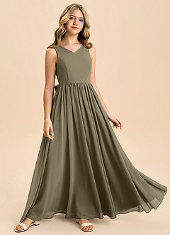 Azazie Hathaway Junior Willow Green A-Line Bow Chiffon Dress image2