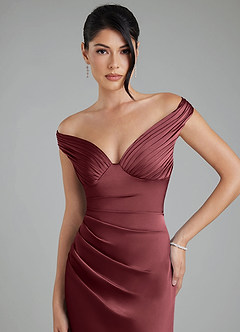 Azazie Stella Bridesmaid Dresses Merlot Sheath Corset Stretch Satin Convertible Dress image7