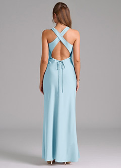 Azazie Evadne Bridesmaid Dresses Sky Blue A-Line Pleated Stretch Satin Dress image2