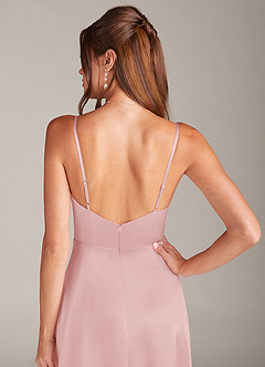 Azazie Sarella Bridesmaid Dresses Powder Pink A-Line Pleated Stretch Satin Dress image5