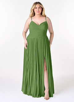Azazie Vini Jurken voor bruidsmeisjes Jurk van Chiffon met A-Lijn V-hals geplooid Basilicum image7