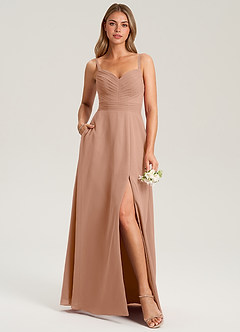 Azazie Terese Bridesmaid Dresses Champagne Rose A-Line Pleated Chiffon Dress image6