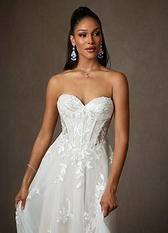 Azazie Aurorie Robes de mariée Robe Trapèze en Tulle Paillettes Blanc De Diamant image5