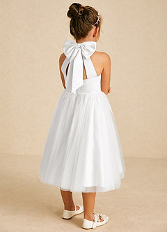 Azazie Dora Blumenmädchenkleider A-Linie Schleifen Tüll Kleid Weiß image1