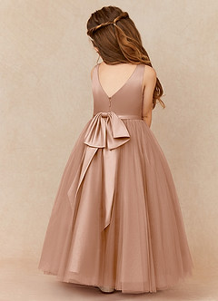 Azazie Marybell Robe Demoiselle D'honneur Fillette Robe Trapèze en Tulle Arc Champagne Rosé image2