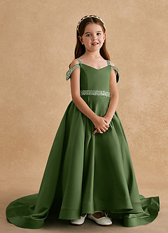 Azazie Jodi Flower Girl Dresses Olive A-Line Matte Satin Dress image4