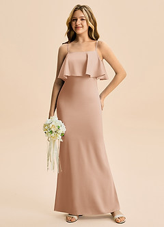 Azazie Galene Junior Havfrue Stræk satin Gulv-længde Junior brudepige Kjole image3