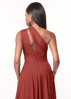 Azazie Charlize Robes de demoiselle d'honneur Robe Trapèze en Maille Ue épaule Terracotta image4