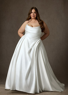 Azazie Adelise Trouwjurken Jurk van Satijn met Baljurk Strapless Diamant Wit image1