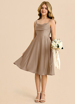 Azazie Bear Junior Taupe A-Line Sweetheart Neckline Stretch Satin Dress image4