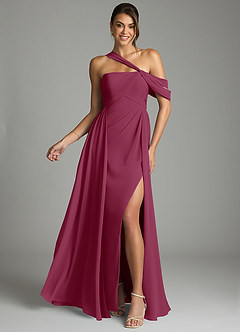Azazie Kassandra Bridesmaid Dresses Mulberry A-Line Off the Shoulder Chiffon Dress image1