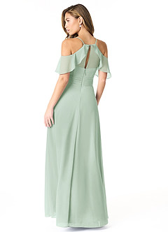 Azazie Dakota Bridesmaid Dresses Agave A-Line V-Neck Pleated Chiffon Dress image2