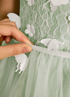 Azazie Darlina Flower Girl Dresses Ivory Dusty Sage Ball-Gown Lace Tulle Dress image12