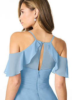 Azazie Dakota Bridesmaid Dresses Powder Blue A-Line V-Neck Pleated Chiffon Dress image4