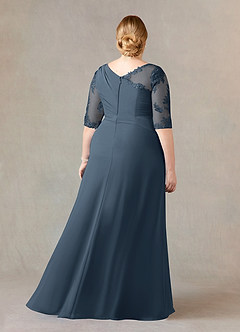Azazie Dionysus Mother of the Bride Dresses A-Line Boatneck Lace Chiffon Floor-Length Dress image7