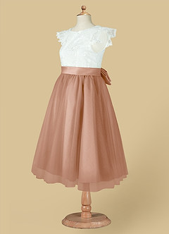 Azazie Vetty Flower Girl Dresses Ivory Champagne Rose A-Line Lace Tulle Dress image14