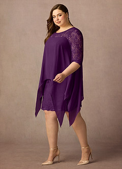 Azazie Flo Mother of the Bride Dresses Grape A-Line Lace Chiffon Dress image9