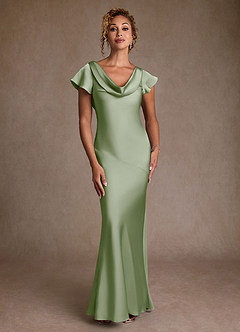 Azazie Shelby Final Sale Dusty Sage Mermaid Pleated Stretch Satin Dress image4