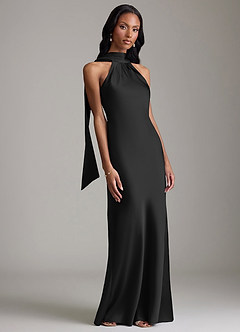 Azazie Cassiana Vestidos de damas de honor Vestido de Negro de Satén Elástico de Corte Sirena con Plisado image6