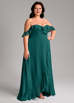 Azazie Lyra Bridesmaid Dresses Peacock A-Line Chiffon Convertible Dress image3