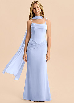 Azazie Sorrel Junior Meerjungfrau-Linie Plissee Chiffon Kleid Eis image4