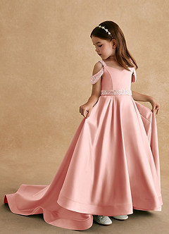 Azazie Jodi vestidos de niña de las flores Vestido de Rosetón de Satin Mate de Corte En A image1
