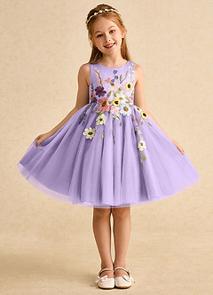 Azazie Prima Flower Girl Dresses Lilac A-Line Bow Tulle Dress image1