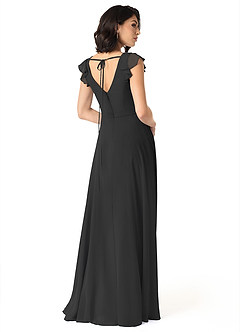 Azazie Claudine Bridesmaid Dresses Black A-Line Flutter Sleeve Chiffon Dress image5