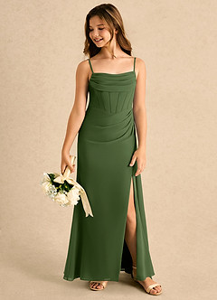 Azazie Moxie Girls Formal Sukienki dla dziewczynek sypiących kwiaty Linia A Koronka Szyfon Długość podłogi Sukienka image5
