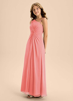 Azazie Brooke Junior Robe Trapèze en Mousseline de soie Fente Latérale Corail image6