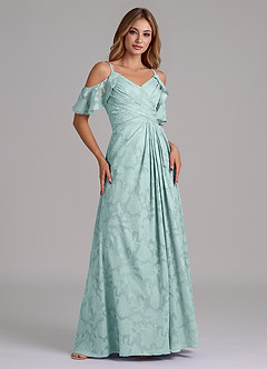 Azazie Dakota Bridesmaid Dresses Mist A-Line Off the Shoulder Floral Burnout Dress image4