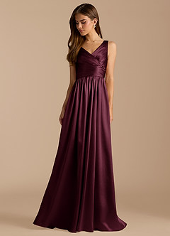 Azazie Keyla Brautjungfernkleider A-Linie Plissee Metallischer Satin Kleid Cabernetrot image3