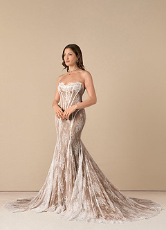 Azazie Katherine Wedding Dresses Diamond White Cocoa Mermaid Off the Shoulder Tulle Dress image6