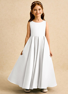 Azazie Pepper Flower Girl Dresses White A-Line Pleated Matte Satin Dress image4