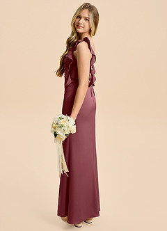 Azazie Jessamine Junior Desert Rose A-Line Ruched Stretch Satin Dress image3