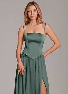 Azazie Cadence Suknie dla druhen Linia A Gorset Satyna elastyczna Do ziemi Sukienka image2