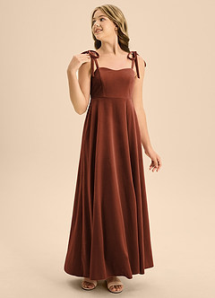 Azazie Rosey Junior Terracotta A-Line Sweetheart Neckline Velvet Dress image1