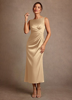 Azazie Mazhe Mother of the Bride Dresses Champagne A-Line Pleated Stretch Satin Dress image1