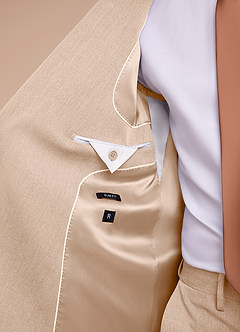 front Collins Tan Double Breasted Wool Blend Suit Jacket