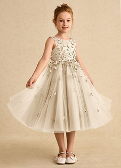 Azazie Lana Flower Girl Dresses Champagne A-Line Sleeveless Matte Satin Dress image5