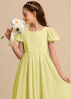 Azazie Lilia Girls Formal Jurken voor bloemenmeisjes A-Lijn Jurk van Chiffon met Mouwen Citroensorbet image5