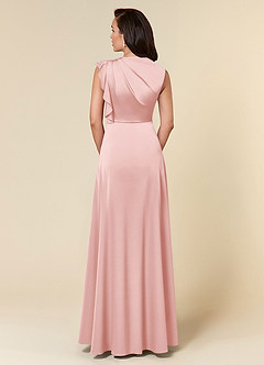 Azazie Narine Mother of the Bride Dresses Powder Pink A-Line High Neckline Pleated Stretch Satin Dress image5