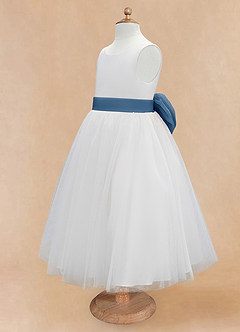 Azazie Kavi Flower Girl Dresses Ivory Twilight A-Line Bow Matte Satin Dress image9