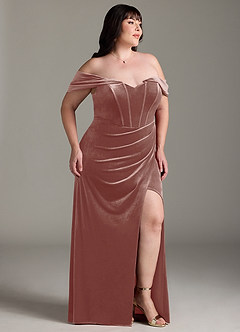 Azazie Jas Bridesmaid Dresses Rustic Rose Sheath Off-The-Shoulder Corset Velvet Convertible Dress image12