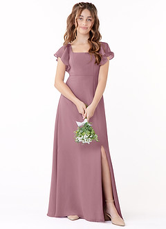 Azazie Bondi Junior Vintage Mauve A-Line Bow Chiffon Dress image1