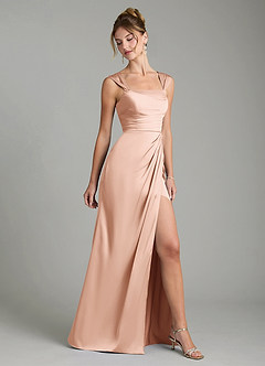 Azazie Filippa Robes de demoiselle d'honneur Robe Trapèze en Satin extensible Plissée Or Rose image5