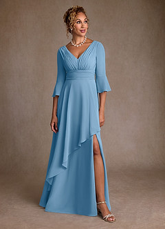 Azazie Eire Kleider für die Brautmutter A-Linie Plissee Chiffon Kleid Stahlblau image4