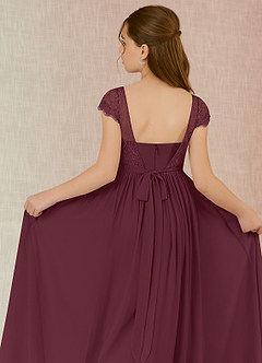 Azazie Silvermist Junior Cabernet A-Line Pleated Chiffon Dress image7